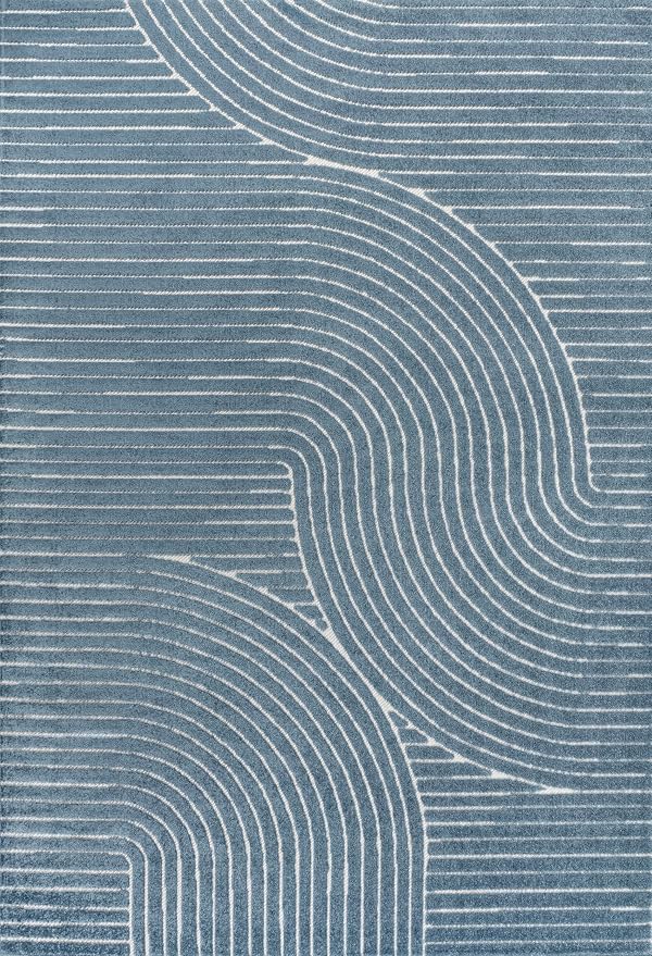 JONATHAN Y Hallie High-Low Curve Dark Blue/Cream 5x8 Indoor/Outdoor Area Rug - Image 12