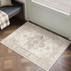 Taupe Area Rug 2x3 Washable Vintage Entryway Carpet Non Slip Retro Distressed by PureCozy