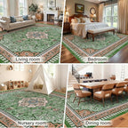 Luxury 8' x 10' Green Washable Area Rugs, Boho Low Pile Easy Clean Non-Slip Rug - Image 4