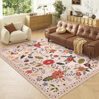 5x7 Washable Rug for Living Room, Non Slip Low Pile Soft Flower Carpet - Image 2