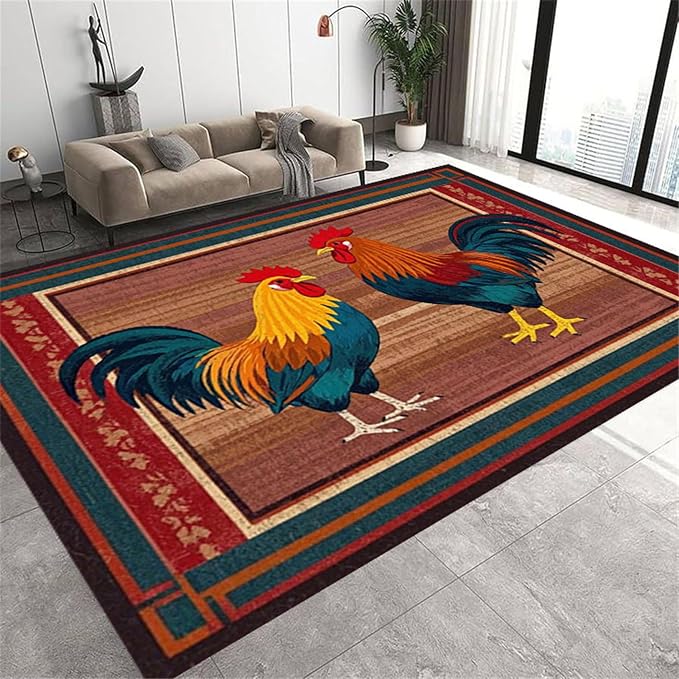 Rustic Rooster Area Rug，5x7ft, The Colorful Rooster Rug in A Farmhouse Style - Image 3