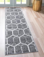 Rugs.com Lattice Trellis Collection Rug – 10 Ft Runner Gray Low-Pile Rug Perfect by Rugscom