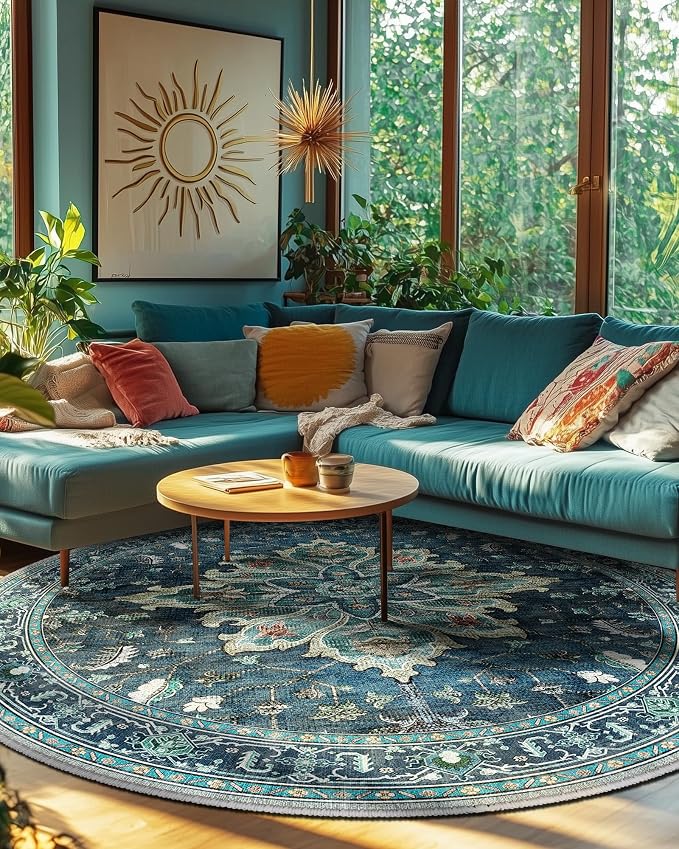 Area Rugs 8ft Washable Non-Slip, Floral Vintage Distress Print Pattern by RELEANY