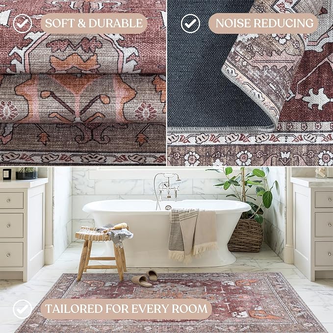 Washable Area Rug. Modern Farmhouse. Vintage. Turkish. Bohemian. Distressed. - Image 5