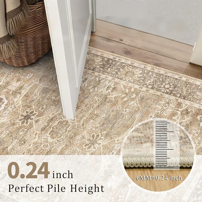 2x3 Entryway Rug Beige Washable Vintage Rugs - Image 5