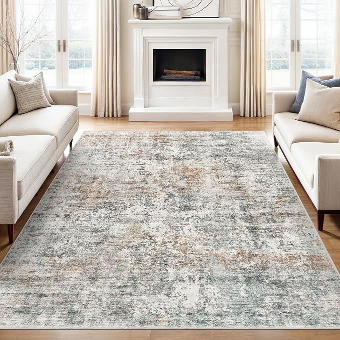 Abstract Rug 8x10 Large Living Room Rugs Neutral Modern Washable Area Rugs by Soalmost
