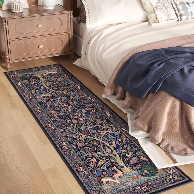 Rugcomf Runner Rug Vibrant Tree of Life-Patterned Vintage Kitchen Rugs Non Slip - Image 3