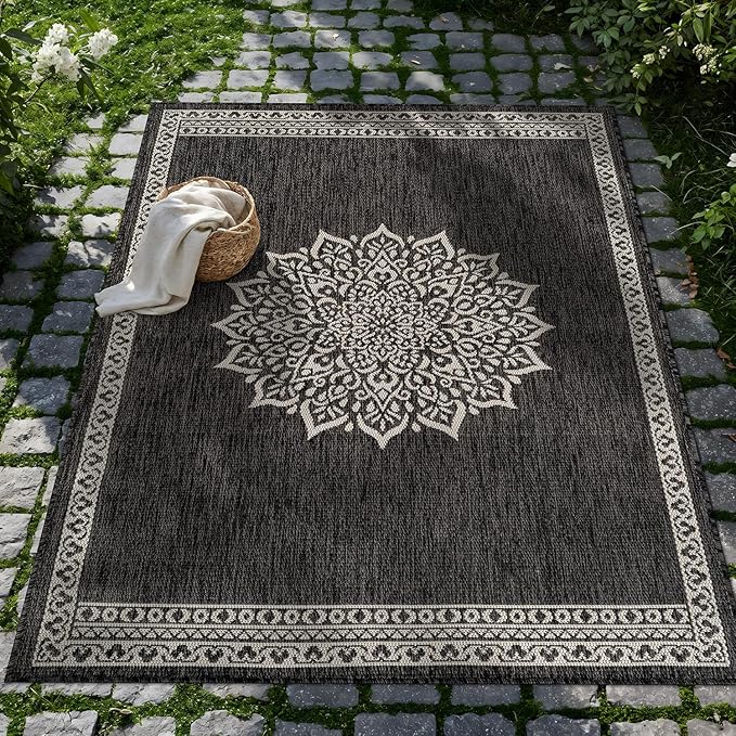 CAMILSON Outdoor Rug 6x9 Medallion Darkgray Modern Area Rugs - Image 6