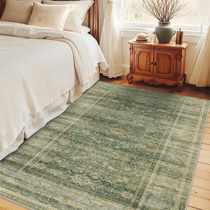 HelloTree Vintage Area Rug 3x5 Green Entryway Office Washable Carpet Non Slip - Image 6