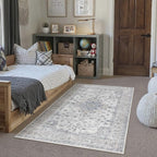 HUGEAR Machine Washable Area Rugs 4x6 Vintage Blue Living Room Rug Neutral by HUGEAR