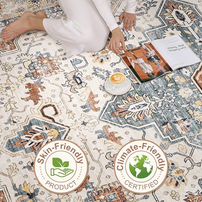Runner Rug Kitchen Washable Rugs: 3x10 Non-Slip Boho Vintage Distressed Stain - Image 9
