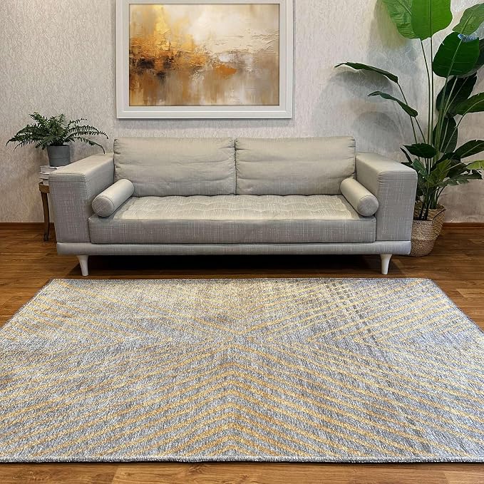 Alfa Rich 4x6 Geometric Gray Gold Washable Area Rugs - Image 2