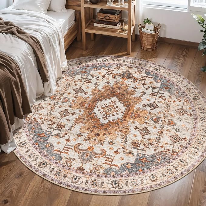 Tangsoo Vintage Round Rug 4ft, Washable Circle Rug, Non Slip Small Boho Round - Image 7