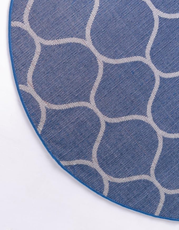 Rugs.com Lattice Frieze Collection Rug – 6' Round Navy Blue Medium Rug Perfect - Image 9
