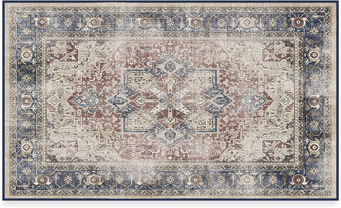 RUGGABLE Washable Vintage Area Rug – Kamran Royal Blue 3x5, Stain-Resistant by RUGGABLE