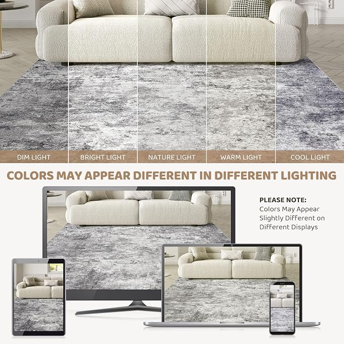 Square Area Rugs : Washable 6x6 Neutral Modern Abstract Carpet - Image 5