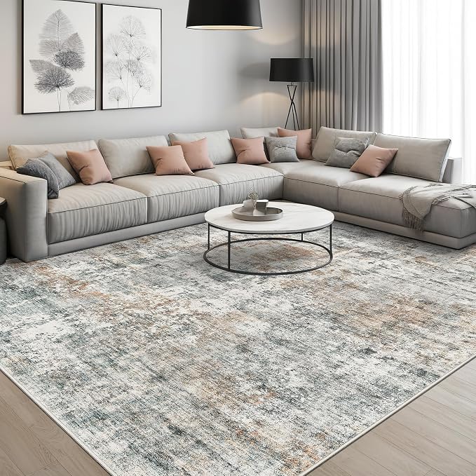 Abstract Rug 8x10 Large Living Room Rugs Neutral Modern Washable Area Rugs - Image 2