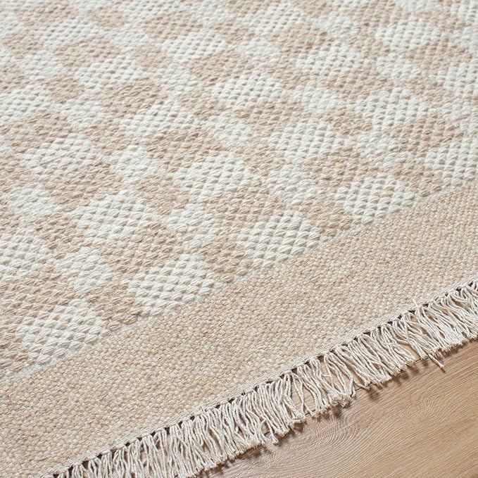Mark&Day Wool Rugs, 4x6 Clinten Solid and Border Tan Checkered Rug, Tan Ivory - Image 7