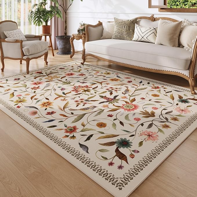 Vintage Medallion Floral 5x7 Area Rugs, Machine Washable Non-Slip, Low Pile - Image 2