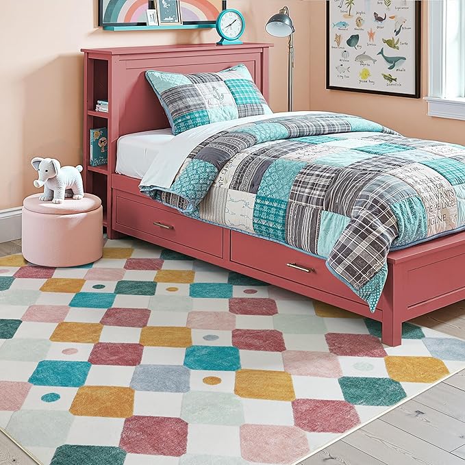 jinchan Macy Area Rug 5x7 Kids Washable Indoor Floor Cover Non-Slip Modern Soft - Image 3