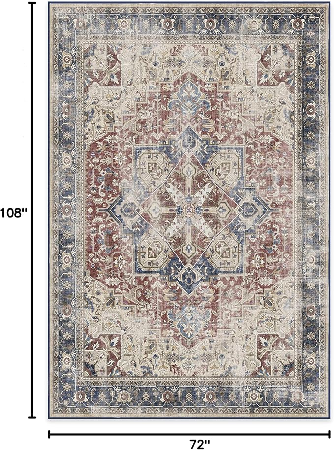 RUGGABLE Washable Vintage Area Rug – Kamran Royal Blue 6x9, Stain-Resistant - Image 2