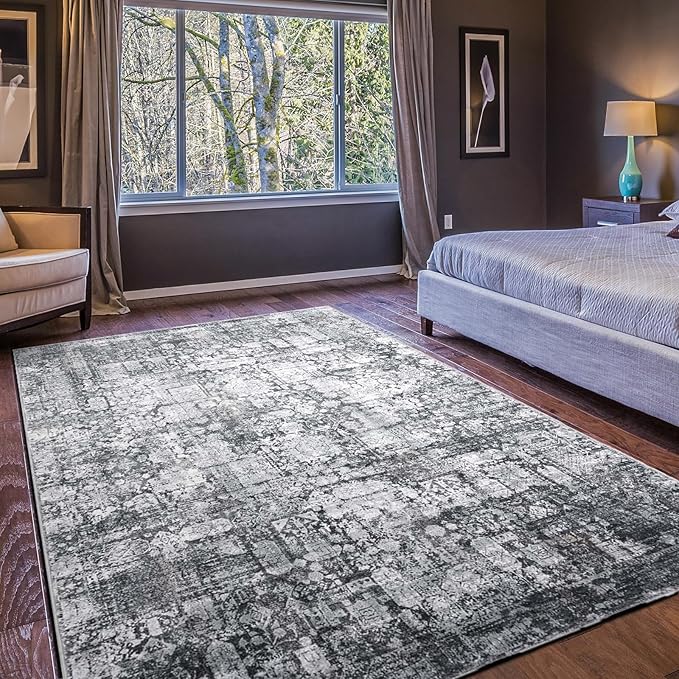 Area Rug 5×7, Vintage Boho Rug, Ultra-Soft Low Pile, Non Slip, Stain Resistant by DomitapisRug