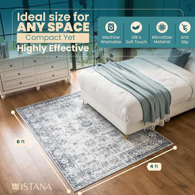 Istana 4x6 Rug - Navy Area Rugs 4x6 - Kid & Pet Friendly Machine Washable Rugs - Image 2
