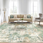 5x7 Area Rugs Living Room: Washable Large Abstract Soft Green Rug Stain - Image 5
