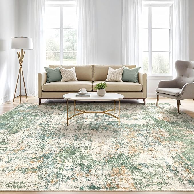 5x8 Area Rug Living Room: Washable Large Abstract Soft Green Rugs Stain - Image 5