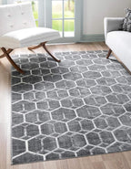 Rugs.com Lattice Trellis Collection Rug – 10' x 14' Gray Low-Pile Rug Perfect by Rugscom