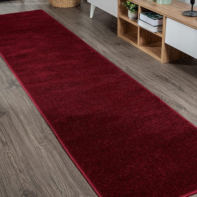 JONATHAN Y Haze Solid Low-Pile Dark Red Runner Rug 2x12, Minimalist, by JONATHANY
