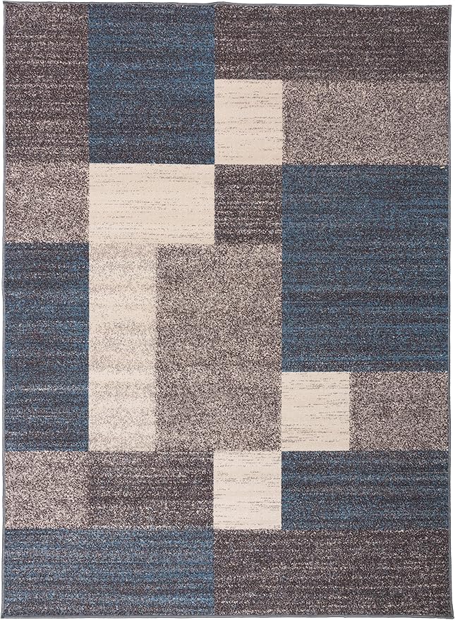 Rugshop Contemporary Blue Geometric Boxes Non-Slip Area Rug Non-Shedding - Image 3