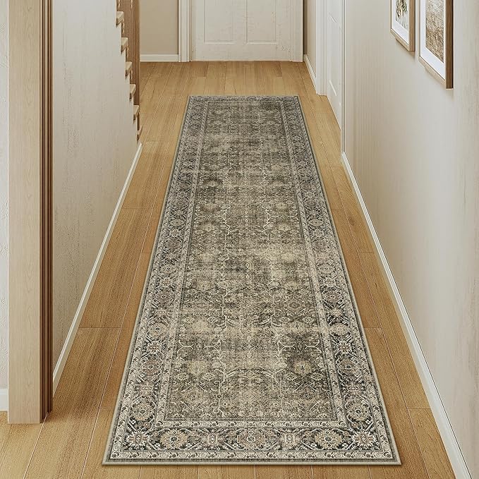Light Brown 3x8 Vintage Area Rug Hallway Indoor Kitchen Washable Living Room - Image 5