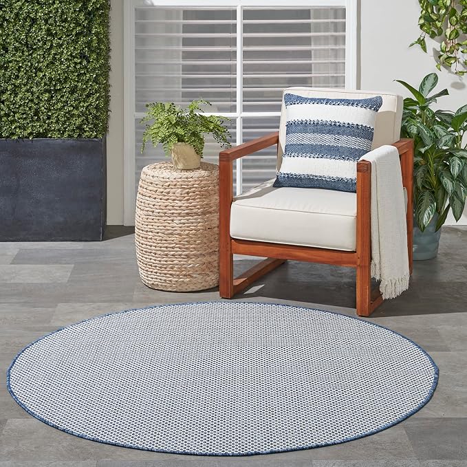 Nourison Home Courtyard Ivory Blue 5' x Round Area Rug - Image 4