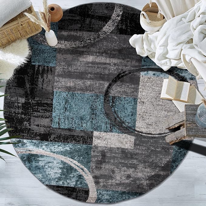 Rugshop Contemporary Abstract Circle Design Soft Round Area Rug 8' Gray - Image 5