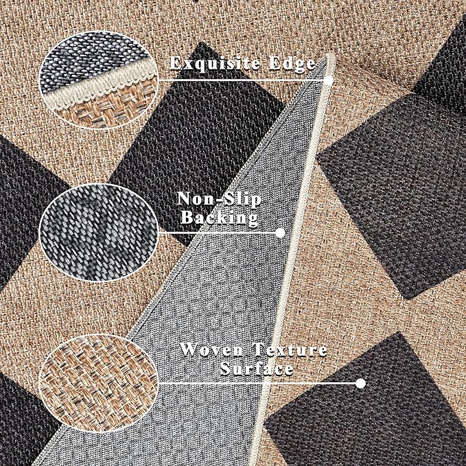 Checkered Easy Jute Rug 8x10 Outdoor Rug Large Washable Area Rugs - Image 3