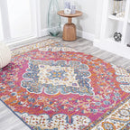JONATHAN Y Boho Vintage Fuchsia/White Indoor Area Rug, Bohemian Flair Medallion by JONATHANY