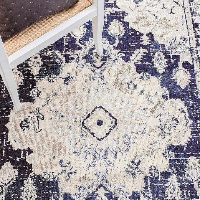 SAFAVIEH Monaco Collection 6'7" x 9'2" IvoryNavy MNC243C Boho Chic Medallion - Image 7
