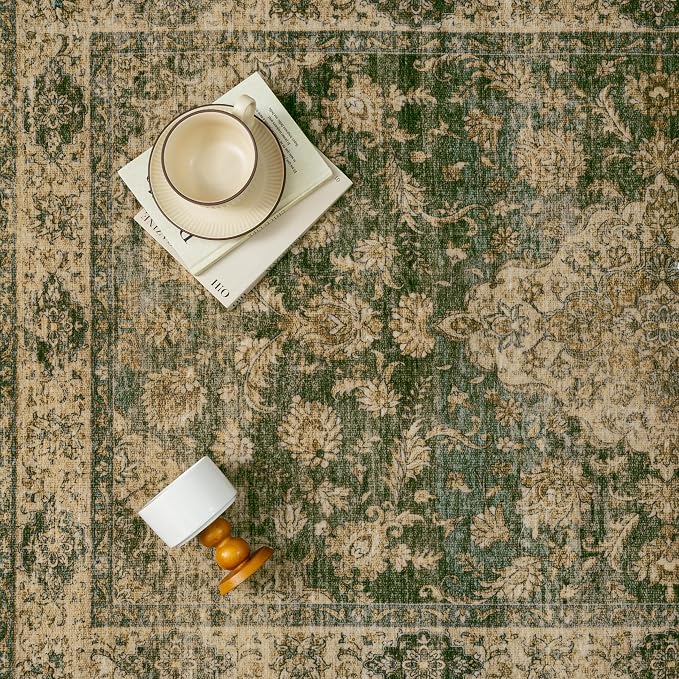 HUGEAR 3x5 Entryway Area Rug Retro Green Small Rug Machine Washable Door Mat - Image 7