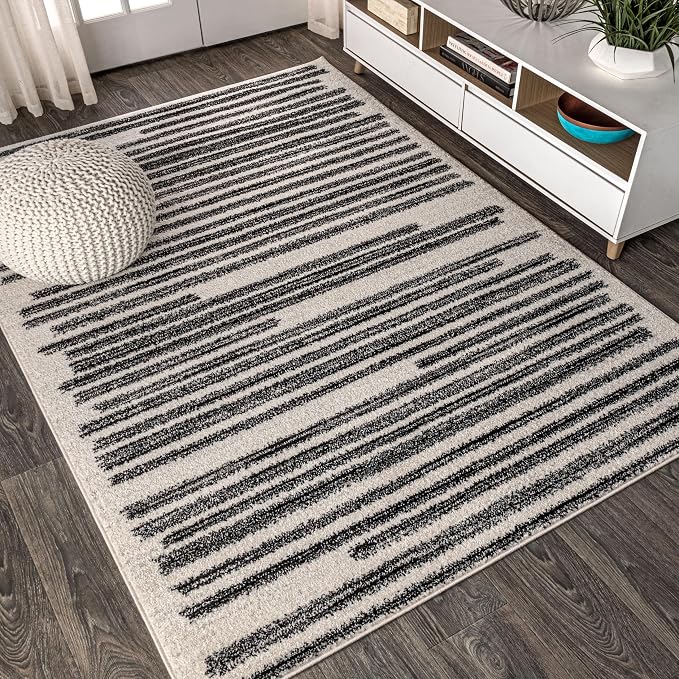 JONATHAN Y Khalil Modern Berber Stripe Cream/Black Indoor Area Rug, Contemporary by JONATHANY