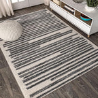 JONATHAN Y Khalil Modern Berber Stripe Cream/Black Indoor Area Rug, Contemporary by JONATHANY