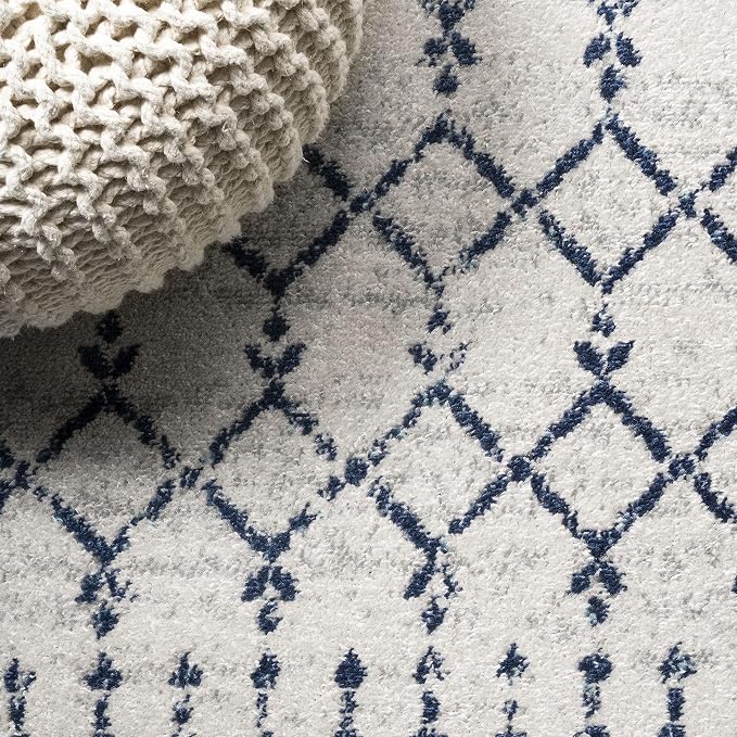 JONATHAN Y Boho Vintage Diamond Cream/Navy Indoor Area Rug 9X12 ft, Moroccan - Image 4