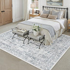 Navy Blue Area Rug 8x10 Machine Washable Large Vintage Living Room Distressed - Image 3