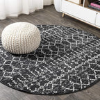 JONATHAN Y Boho Vintage Diamond Black/Ivory Round Area Rug 7 ft, Moroccan Hype by JONATHANY