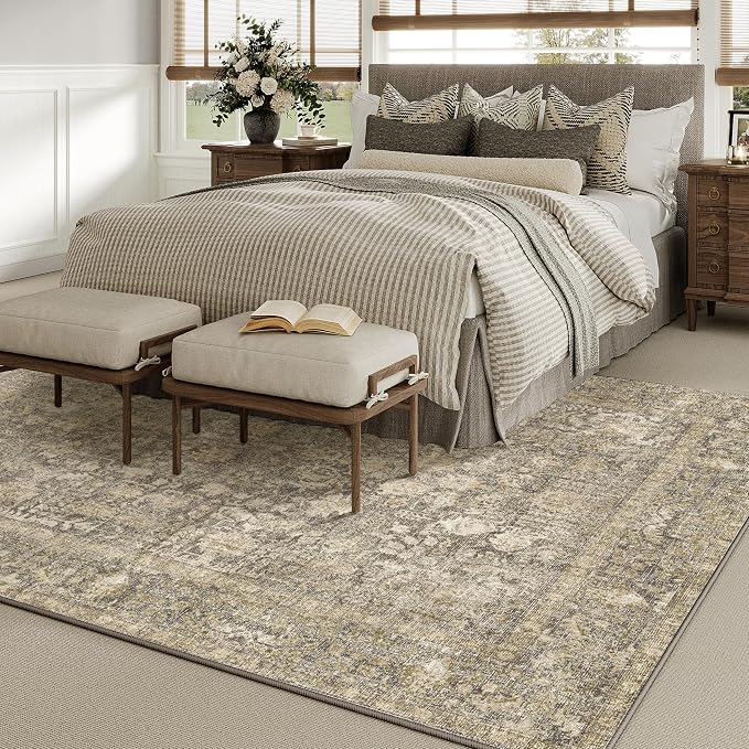 Brown Area Rug 8x10 Machine Washable Large Vintage Living Room Distressed Non - Image 5