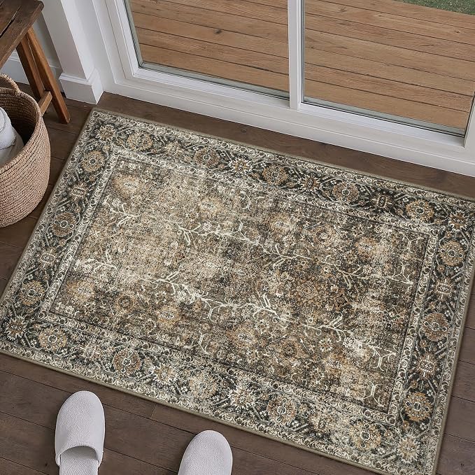 Brown Entryway Rug 2x3 Vintage Area Carpet Indoor Kitchen Washable Door Mat - Image 5