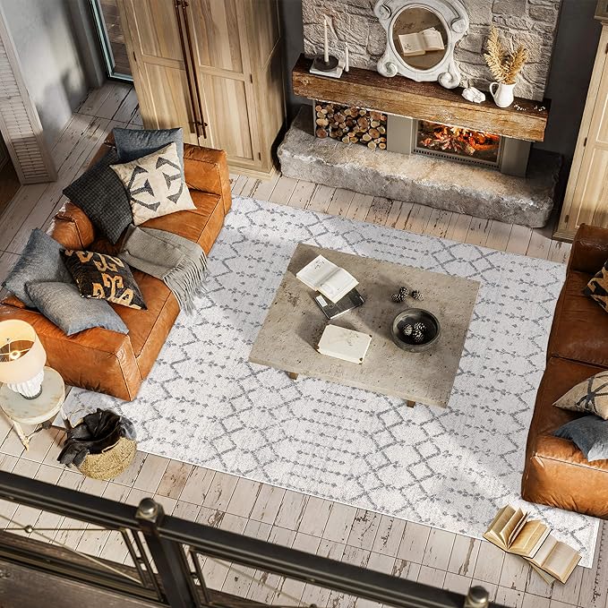 JONATHAN Y Boho Vintage Diamond Cream/Gray Indoor Area Rug 5X8 ft, Moroccan Hype - Image 5