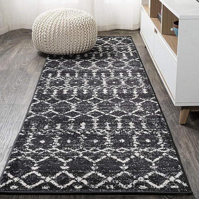 JONATHAN Y Boho Vintage Diamond Black/Ivory Runner Rug 2X8 ft, Moroccan Hype by JONATHANY