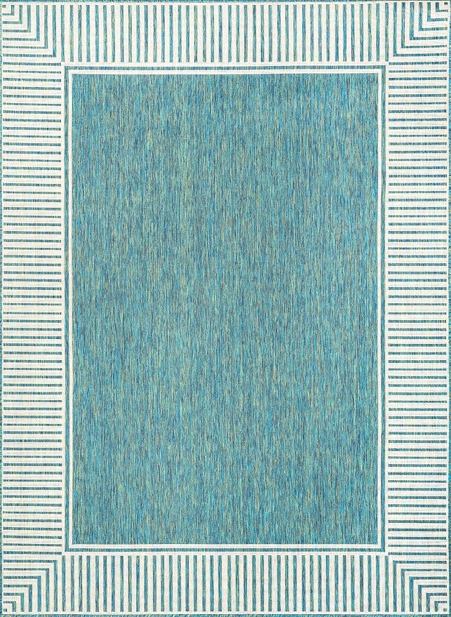 Nuloom Asha Teal/Ivory, Striped Border, Soft and Cozy, High Traffic, Stain - Image 3