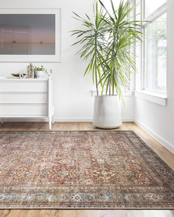 Loloi Layla Collection LAY-01 Brick/Blue 3'-6" x 5'-6" .13" Thick Accent Rug - Image 11